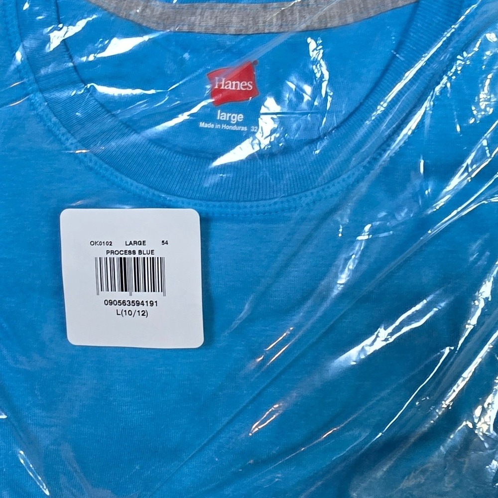 Hanes Boys Short Sleeve T-Shirt Process Blue Crew Neck Size Large 10/12 OK0102